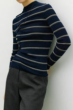 Seamless Stripe Mock Neck Knit Top