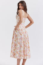 Strap Slit Fit Flare Floral Dress