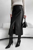Vintage Leather High Waist Split Skirt