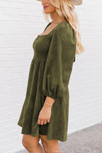 Washed Square Neck High Waist Flared Short Dress