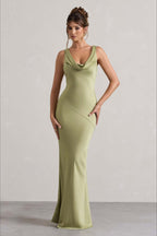 Satin Cowl Neck Fishtail Party Dress