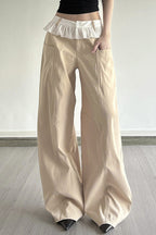 Lace-Panel Loose-Fit Cargo Pant
