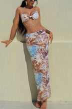 Unique Printed Halter Neck Beaded Pleated Resort Maxi Dress