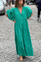 Bubble Long Sleeve V Neck Loose Dress