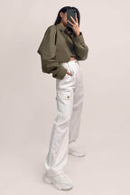 Dark Khaki Pocket Detail Cropped Shirt