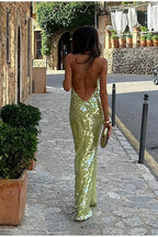 Sexy Sequins Backless Maxi Dress