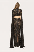 Lace Beaded Sequin Slim Cape Reception Dress