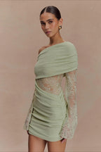 Lace Patchwork Off Shoulder Mini Dress