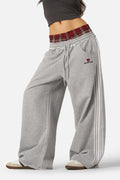 Vintage Stripe Embroidery Relaxed Double Waist Pants
