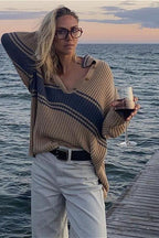 Striped Color Block Long Sleeve Knit Sweater