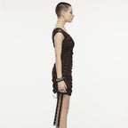 Gothic Wormhole Print Drawstring Eyelet Dress