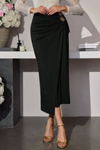Rose Metal Buckle Ruched Bodycon Skirt