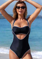 Coastal Curve - Black Cutout One-Piece Swimsuit with Contrast Trim