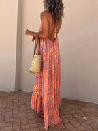 Golden Times Ethnic Print A - line Vacation Maxi Dress