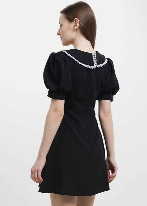 Eloise Pearl Button Puff Sleeve Mini Dress