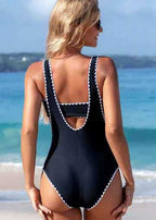 Coastal Curve - Black Cutout One-Piece Swimsuit with Contrast Trim