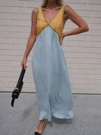 Splicing Chic V - neck Contrasting Color Dress