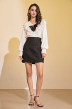 Ivory Ruffle Trim Bowknot Decor Blouse