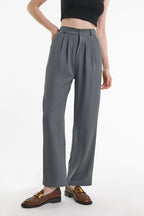 Dim Grey Half Elastic Pleat Detail Wide Leg Suit Pants