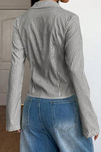 V Neck Striped Long Sleeve Blouse