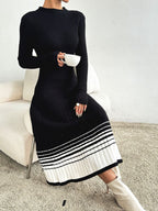 Cristina Contrasting Colored Sweater Relaxed Dress with Premium Casual Styling
