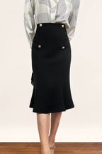 Black High-Rise Ruffle Midi Skirt