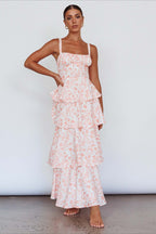 Bow Detail Printed Slim Party Floral Dress
