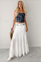 Boho Chic High Waisted Contrast Drawstring A Line Maxi Skirt