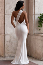 Metal Accent One Shoulder Vacation Dress