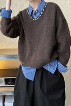 Oversized V-Neck Knit Sweater