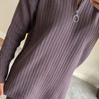 Cozy Ribbed Knit with Slit-Leg Pants(Two-Piece Set)