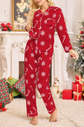 Snowflake Candy Print Casual Long-sleeved Shirt and Elastic Waist Pants Set