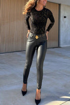 Sol Velvet Mesh Unique Pattern Long Sleeve Stretch Bodysuit