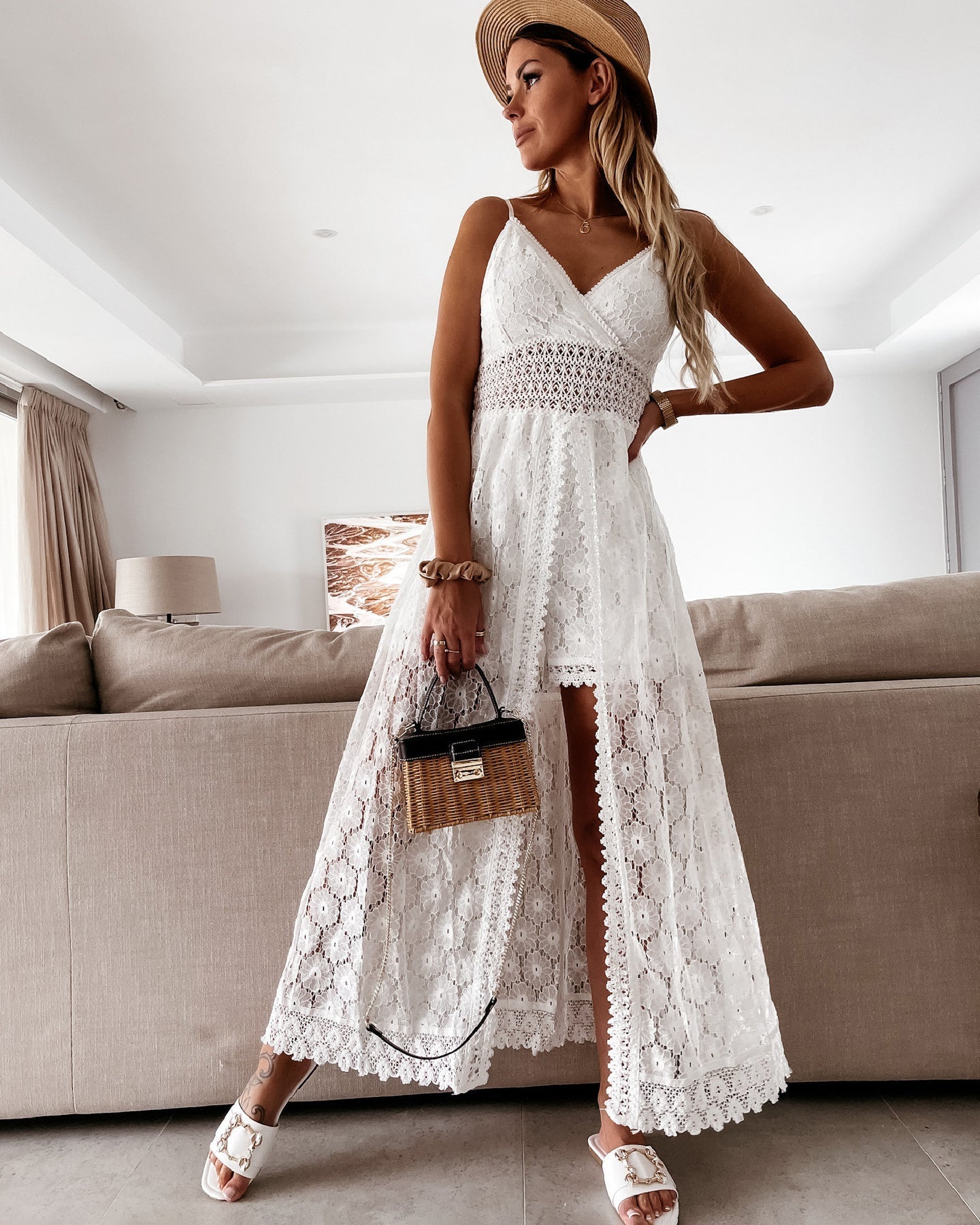 Selena Statement Lace Shorts Dress with Slit Occasion Edit
