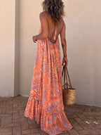 Golden Times Ethnic Print A - line Vacation Maxi Dress
