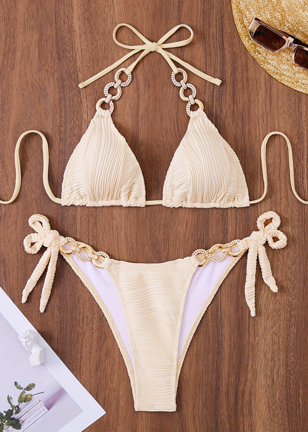 Serena - One-Piece Swimsuit with Pleated Fabric & Chain Details
