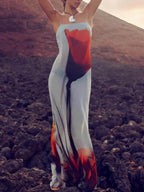 Vacation Abstract Tulip Print Slip H - Line Maxi Dress