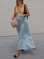 Splicing Chic V - neck Contrasting Color Dress