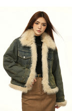 Vintage Fur-Lined Denim Winter Jacket