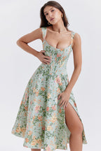 Floral Boned Spaghetti Strap Party Dress
