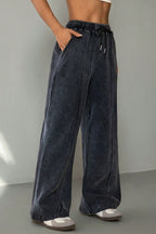 Solid Color Drawstring Waist Wide Leg Sweat Pants