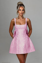 Square Neck Bow Bodycon Party Dress