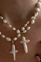 Stylish Pearl Cross Necklace