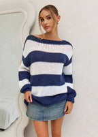 Nautica – Navy and White Striped Boat Neck Sweater