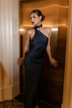 Satin Halter Low-Back Party Dress