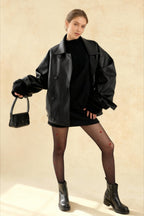 Retro Leather Blazer Collar Elegant Coat