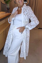 Solid Color Hollow Lace Lapel Button Long Shirt