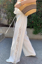 Linen Lace Splicing Straight Pants