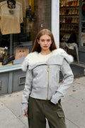 FleeceLined Hooded FurCollar Zip Short Jacket