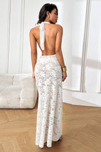 Sexy Sheer Halter Backless Lace Dress